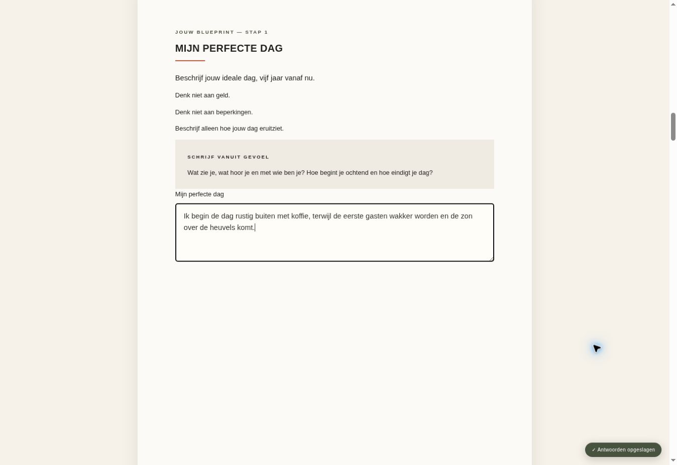Echte invulpagina Mijn perfecte dag uit de interactieve versie van Van Droom naar Verblijf